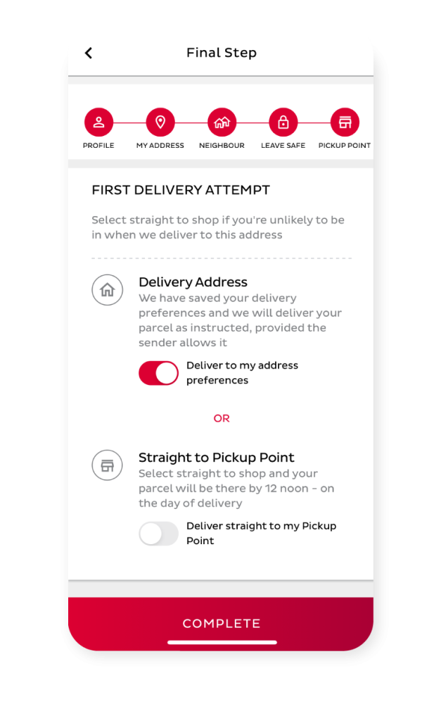 Image showing account setup in the DPD app