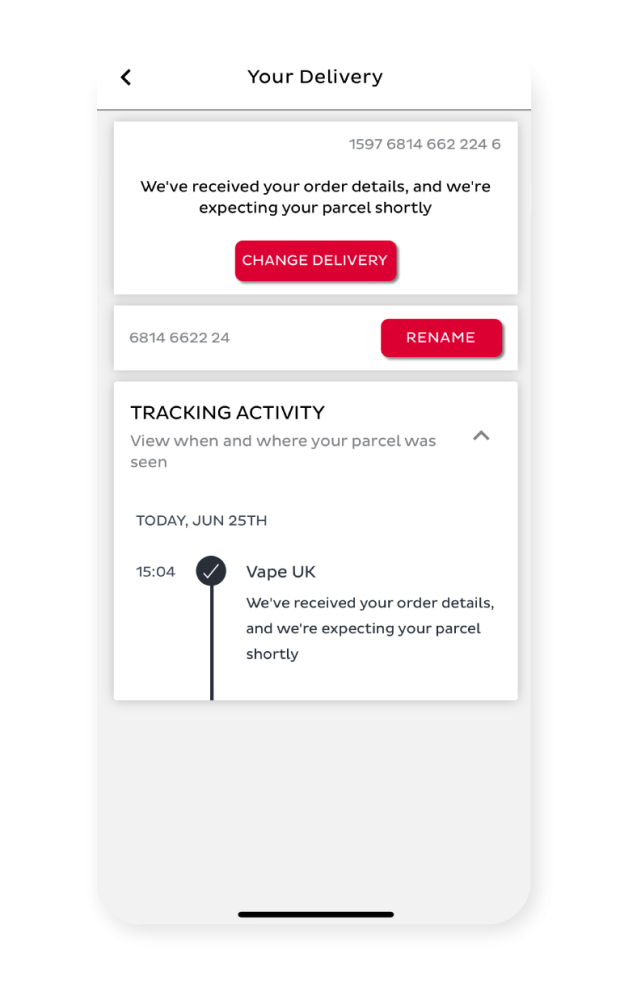 Image showing DPD Tracking history in app