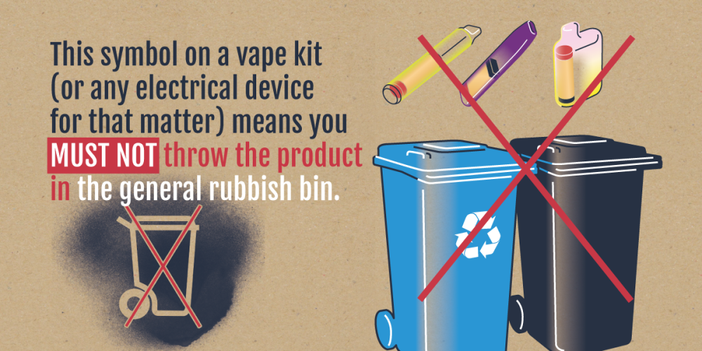 You must not throw vape batteries into the general rubbish