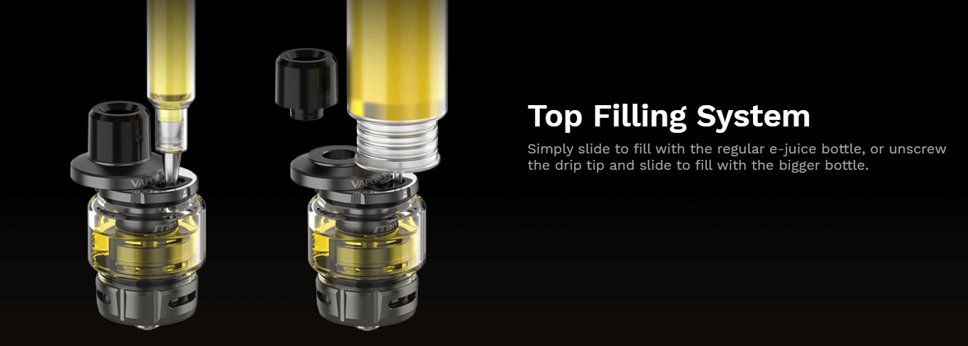 Refilling the iTank is easy. Simply slide the top section to the side, place the nozzle of your bottle in the filling hole and squeeze.