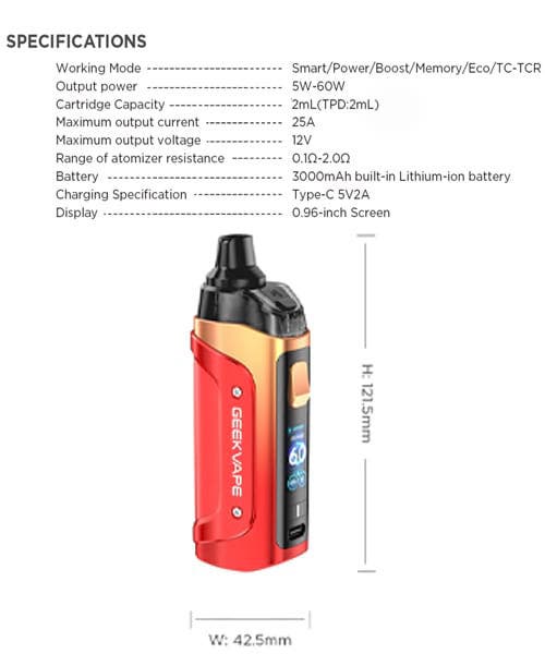 Geekvape Aegis Boost III Vape Kit - Specifications