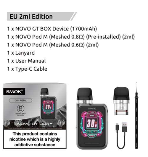 Smok Novo GT Box Pod Vape Kit - Kit Contents