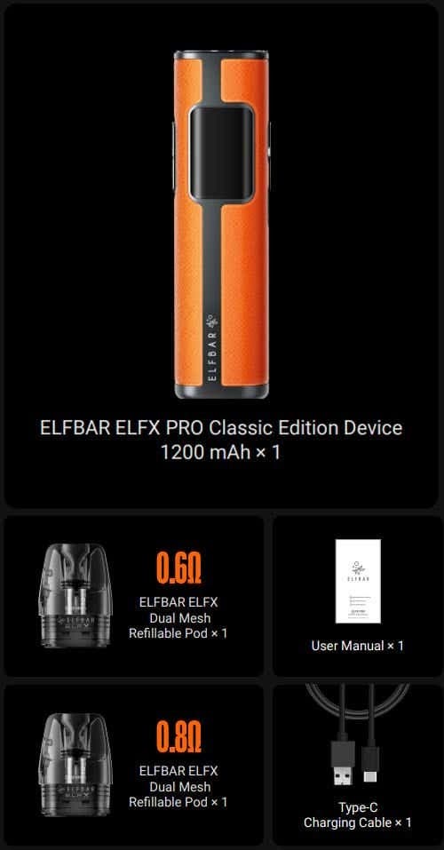 Elf Bar ELFX Pro Classic Edition Pod Kit - What's in the Box?