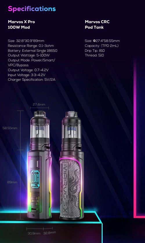 Freemax Marvos X PRO 100w Pod Vape Kit - Full Specifications