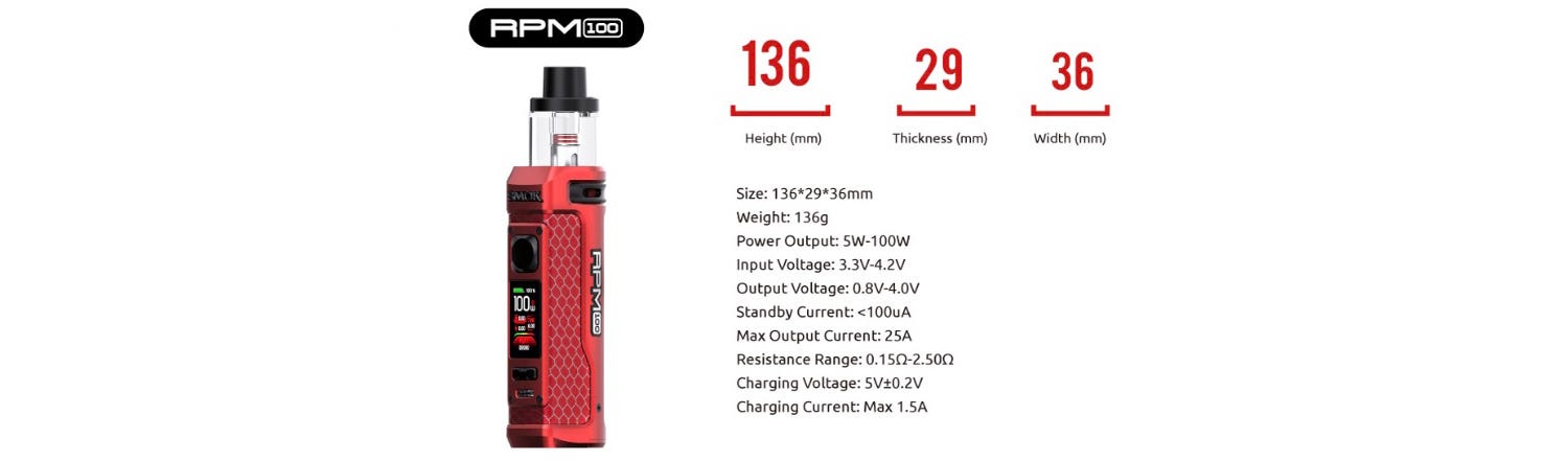Smok RPM 100 Pod Vape Kit - Specifications
