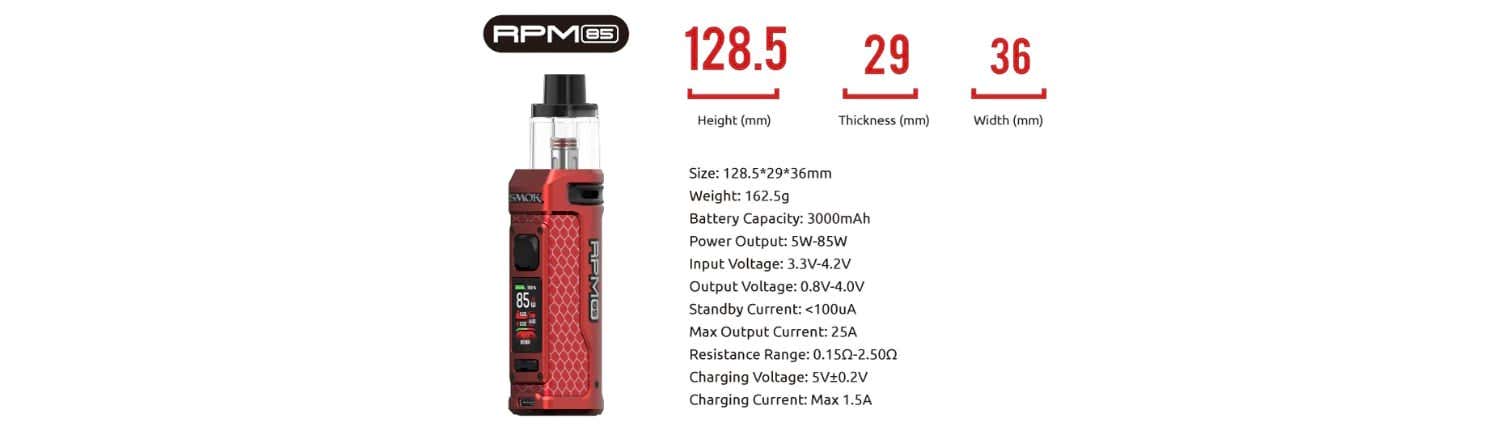 Smok RPM 85 Pod Vape Kit - Specifications