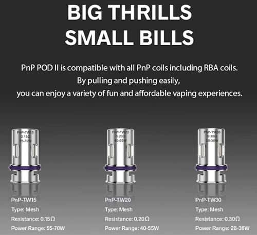 VooPoo Vinci 3 Pod Vape Kit - PnP-TW coil range
