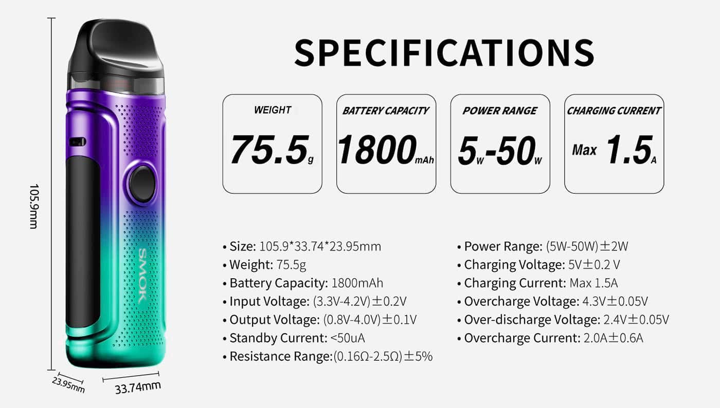 Smok Nord C Pod Vape Kit - Specifications