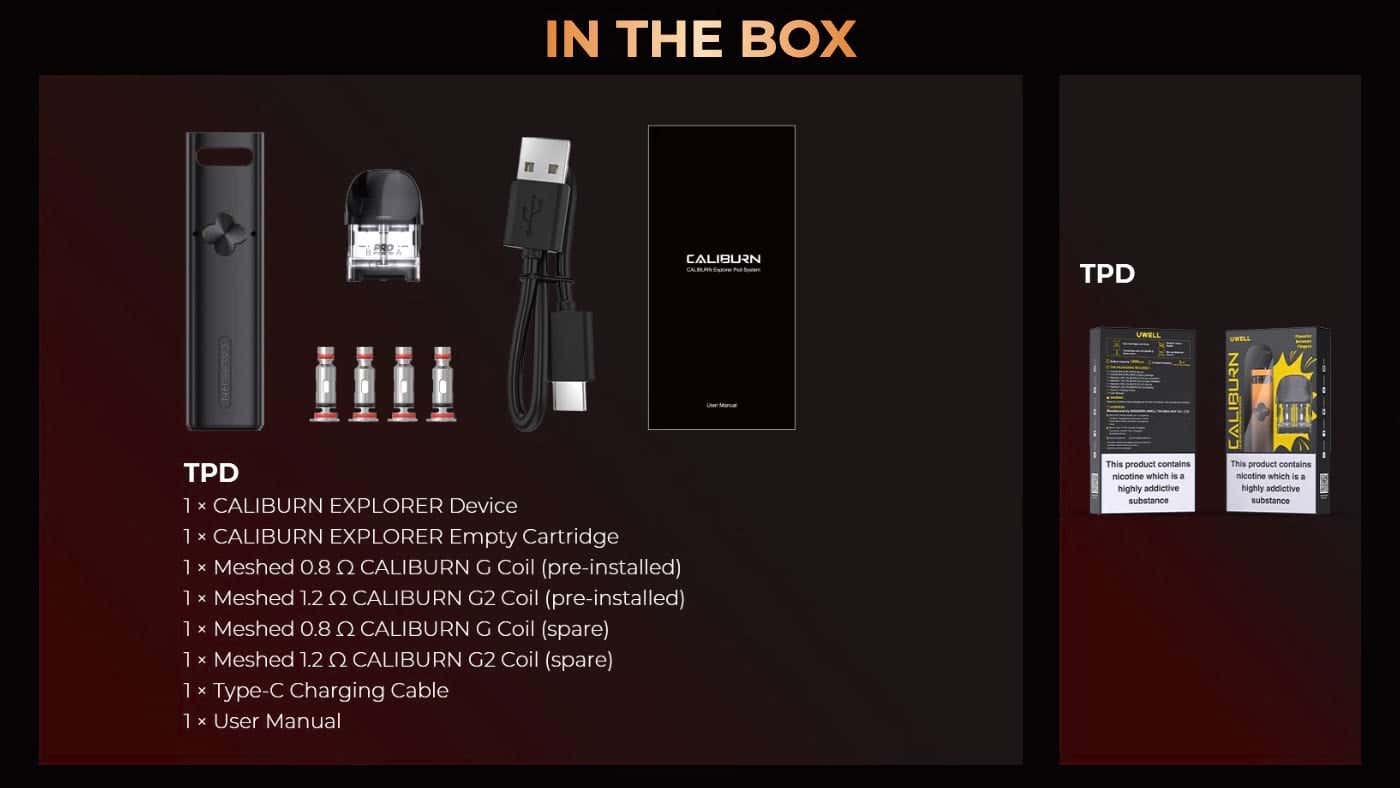 Uwell Caliburn Explorer Pod Vape Kit - What's in the box?