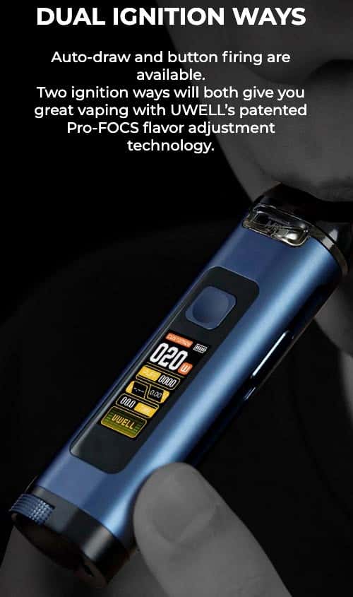 Uwell Crown D Pod Vape Kit - Dual ignition ways, auto-draw and button firing