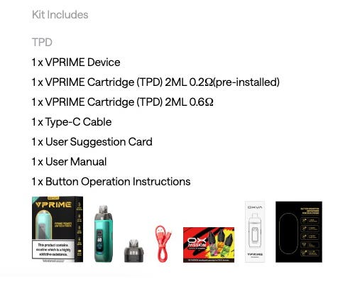 Oxva Vprime Pod Vape Kit - What's in the box?