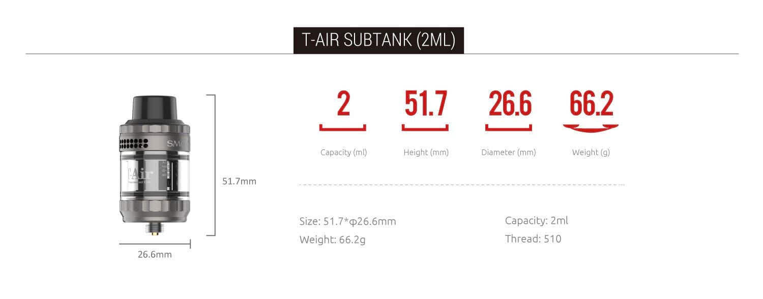 Smok Mag Solo Vape Kit - T-Air Subtank specifications