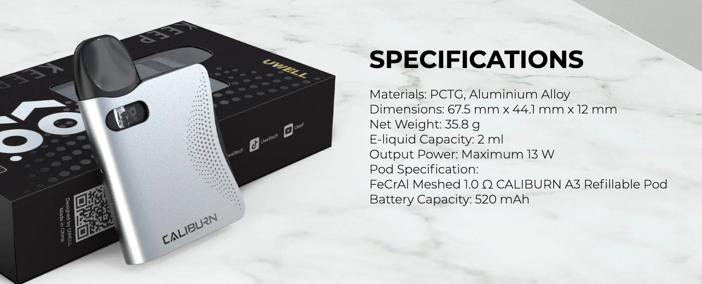 Uwell Caliburn AK3 Pod Kit - Specifications