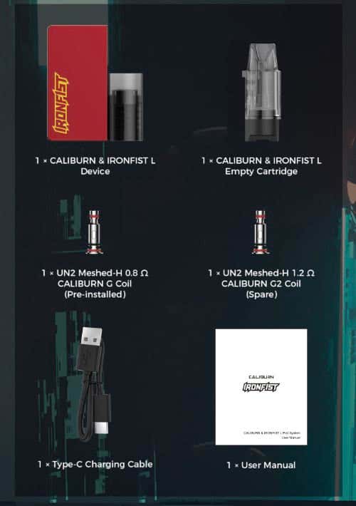 Uwell Caliburn & Ironfist L Pod Vape Kit - What's in the box?
