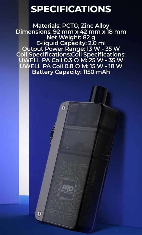 Uwell Crown B Pod Vape Kit - Specifications