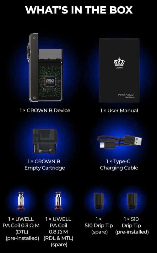 Uwell Crown B Pod Vape Kit - What's in the box?