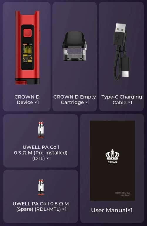 Uwell Crown D Pod Vape Kit - What's in the box?