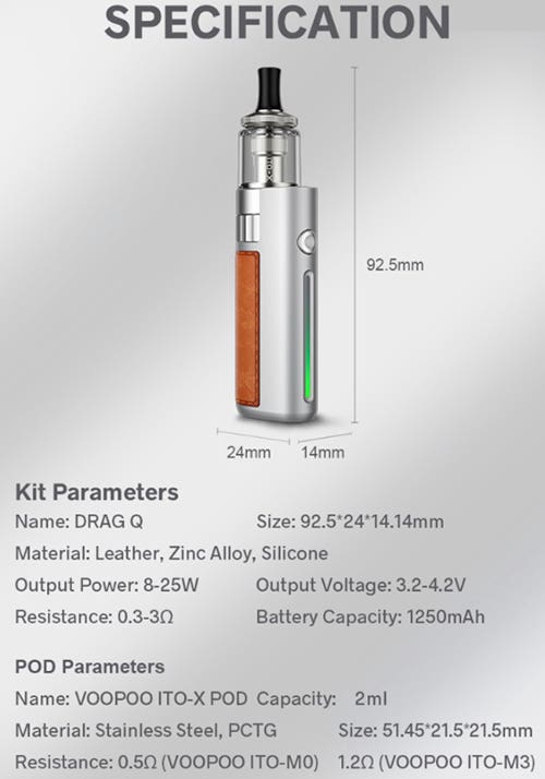 Voopoo Drag Q Pod Kit - Specifications