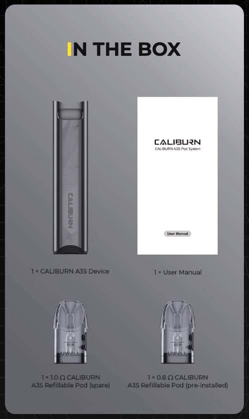 Uwell Caliburn A3S Pod Vape Kit - What's in the box?