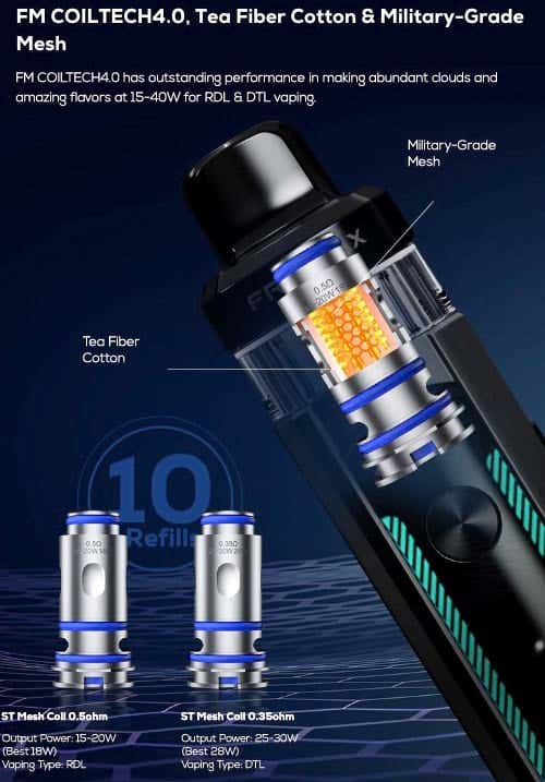 Starlux Pod Vape Kit - FM Coiltech4.0 tea fiber cotton and military grade mesh