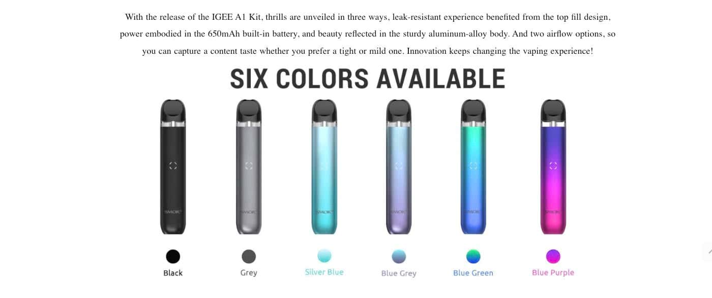 IGEE A1 Pod Kit - Six colours available