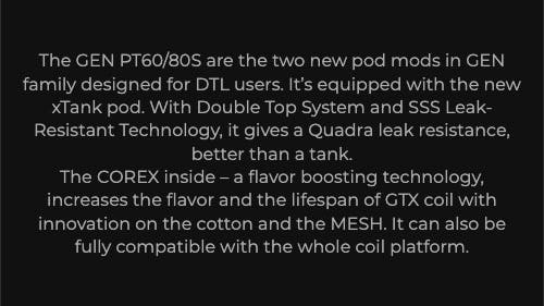 Vaporesso Gen PT80S - Equipped with xTank pod and double top system with SSS leak-resistant technology