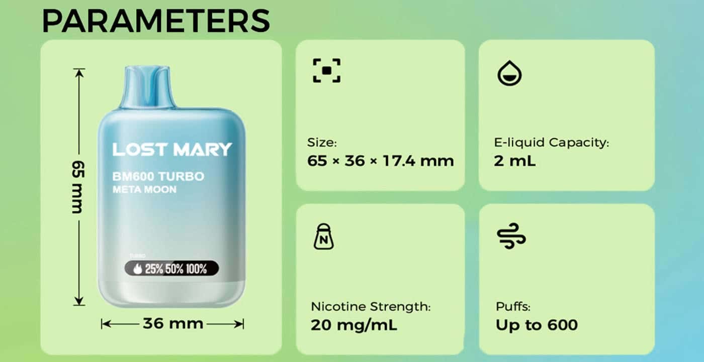 Lost Mary BM600 Turbo Disposable Vape Kit - Specifications