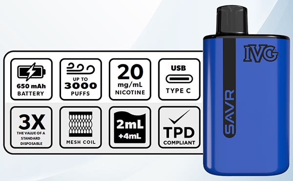IVG SAVR Prefilled Pod Vaping System - Features and benefits