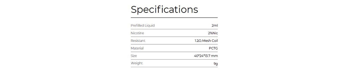 Oxva Xlim Prefilled Pod Cartridges - Specifications