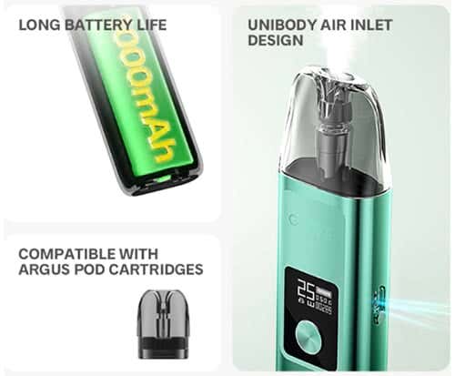 Argus G - Long battery life, unibody air inlet design