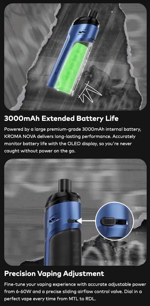 Innokin Kroma Nova Pod Vape Kit - 3000mAh extended battery life and precision vaping
