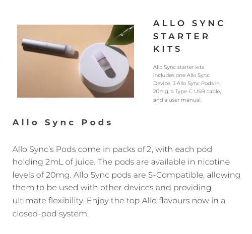 Allo SYNC Prefilled Pod Vape Kit - Allo SYNC starter kit pods
