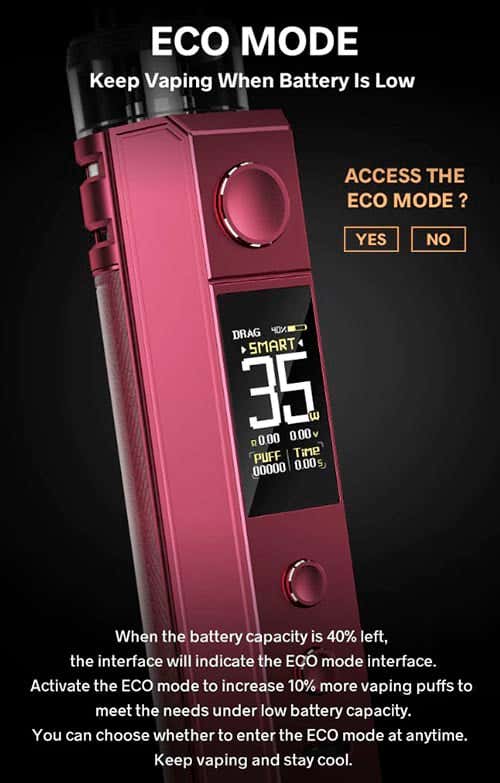 Drag H80S Pod Mod - Eco mode, keep vaping when the battery is low