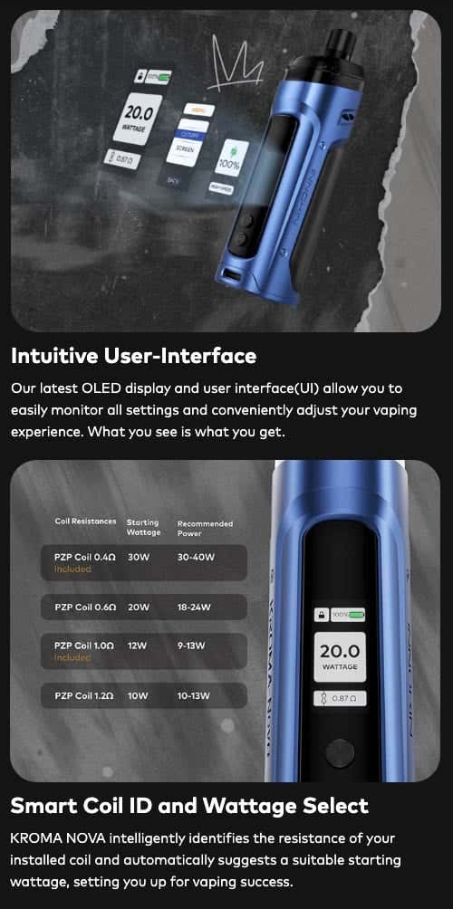 Innokin Kroma Nova Pod Vape Kit - Intuitive user-interface and smart coil recognition