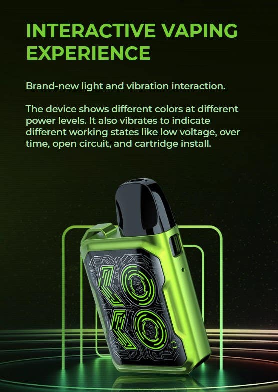 Brand-new light and vibration interaction. The device shows different colours at different power levels. It also vibrates to indicate working states.