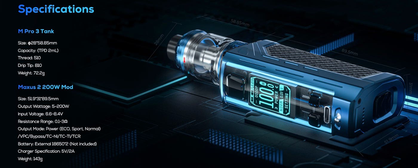 Freemax Maxus 2 200w Kit - Specifications