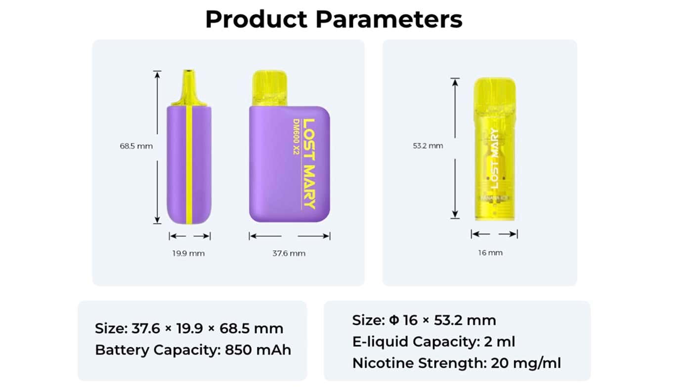 Lost Mary DM600 X2 Disposable Vape Kit - Product parameters