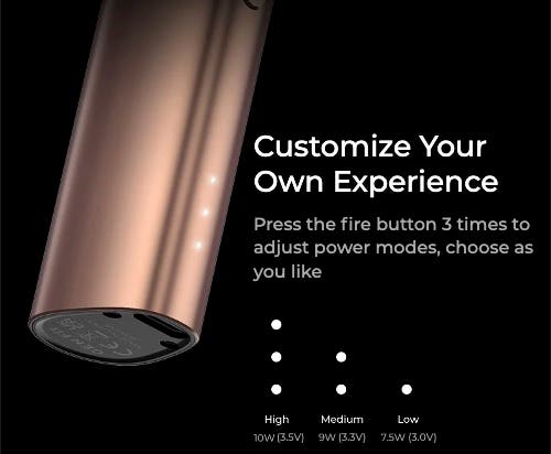 Vaporesso Gen Fit battery device has a customisable power selection, with 3 varying powers