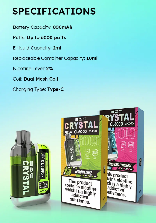 SKE Crystal CL6000 Prefilled Pod Vape Kit - Specifications