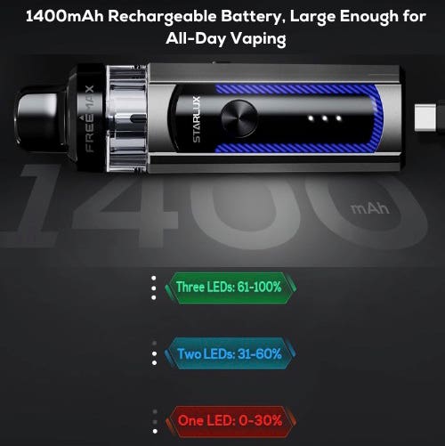 Starlux 40w Pod Vape Kit - 1400 mAh rechargeable battery