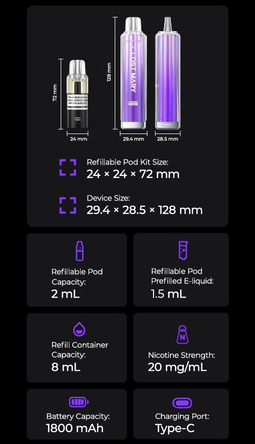 Lost Mary x Hawcos Pro Max 7000 Prefilled Pod Vape Kit - Specifications