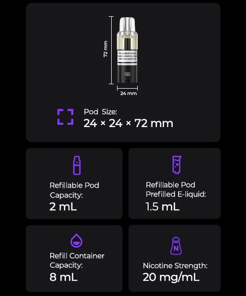 Lost Mary x Hawcos Pro Max 7000 Prefilled Pod + Refill Container - Specifications