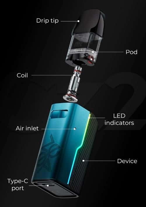 Uwell Caliburn GZ2 Pod Vape Kit - Exploded view of parts