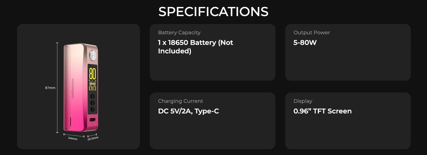 Vaporesso Gen 80 S Mod - Specifications