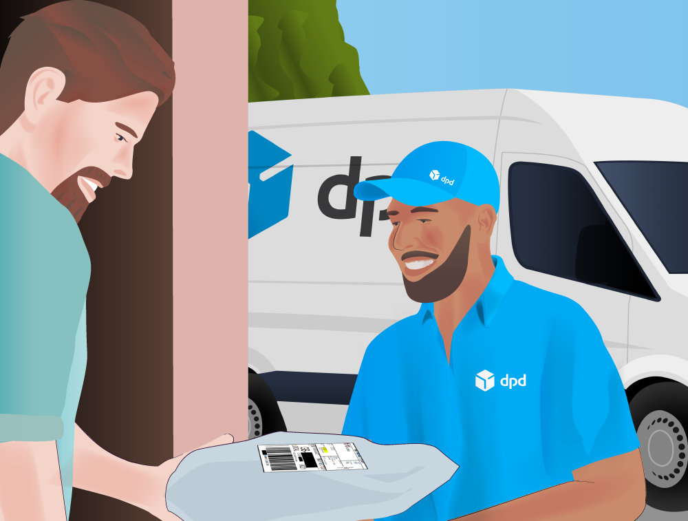 Image showing man receiving his Vape UK Parcel from DPD driver