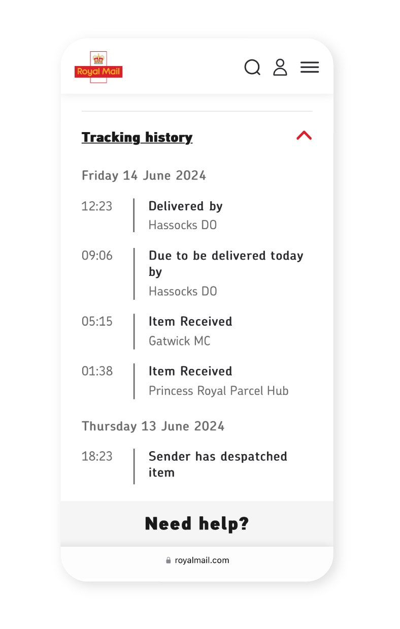 Image showing Royal Mail Tracking History