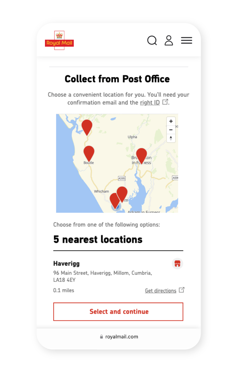 Image showing Royal Mail collection option screen