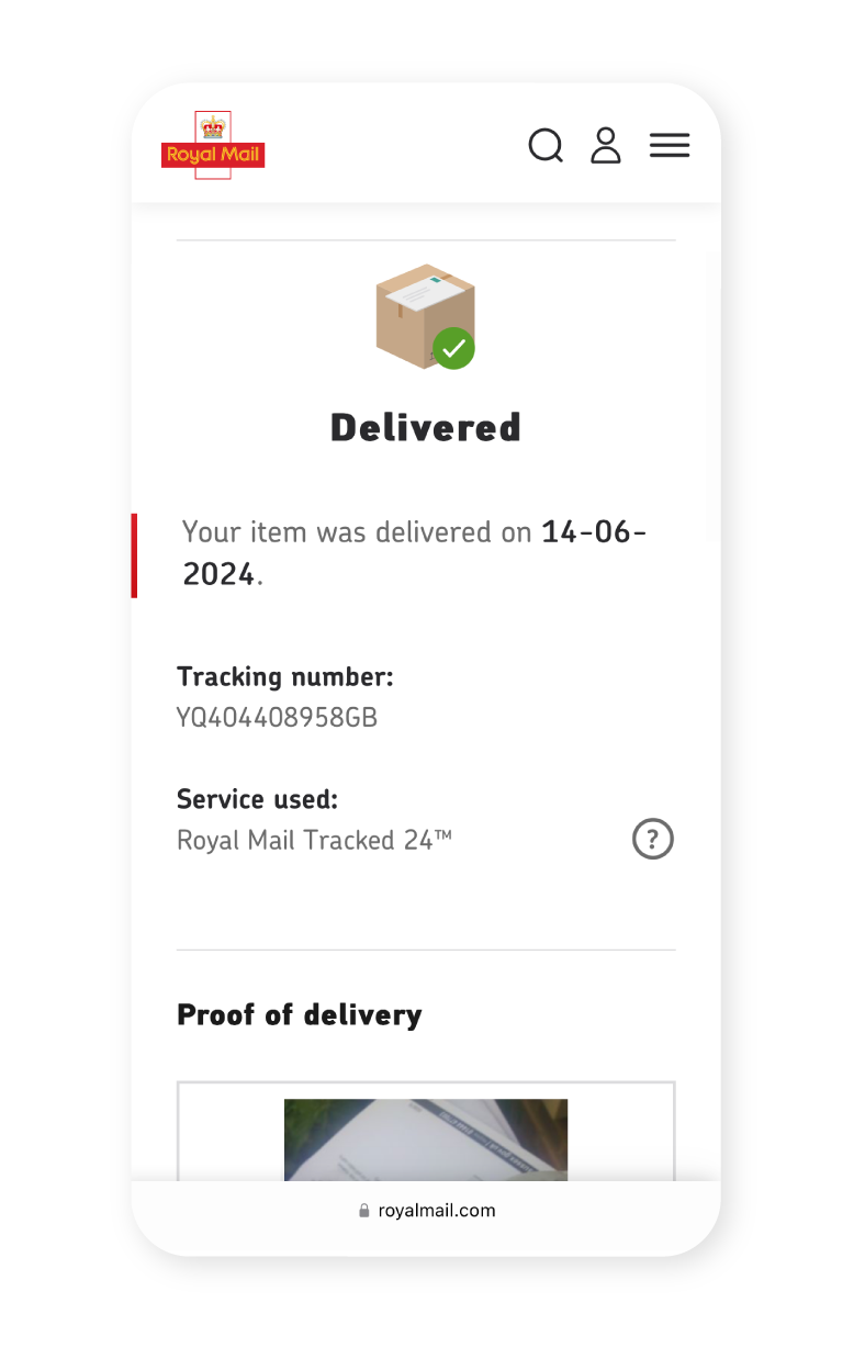 Image showing Royal Mail Proof of Delivery