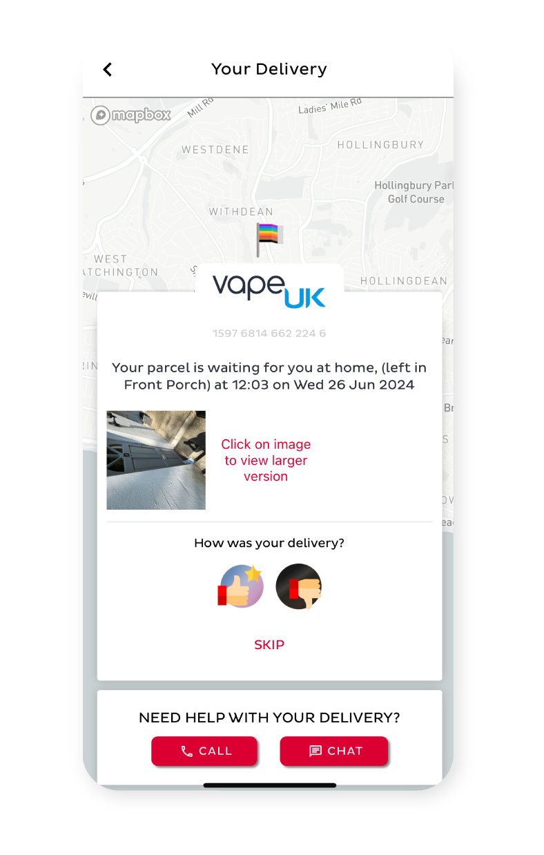 Image showing DPD Tracking history in app