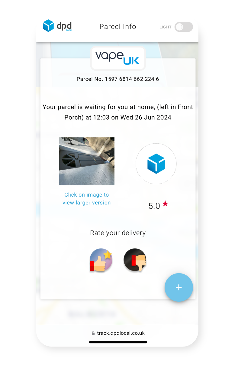 Image showing DPD Tracking history in website